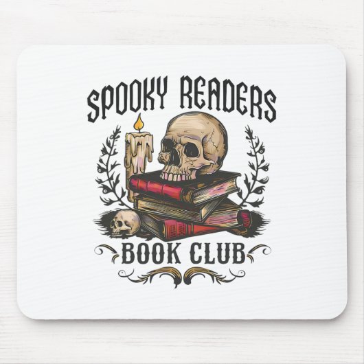Spooky lezers boek Club Horror Skull Halloween Muismat (Voorkant)