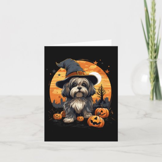 Spooky Lhasa Apso Hond Heks Halloween Kaart (Voorkant)