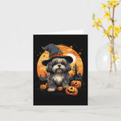 Spooky Lhasa Apso Hond Heks Halloween Kaart (Gele Bloem)