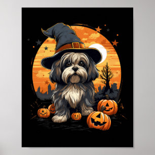 Spooky Lhasa Apso Hond Heks Halloween Poster