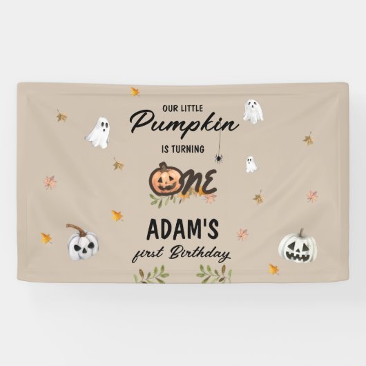 Spooky Little Pumpkin Eerste Verjaardag Spandoek (Horizontaal)