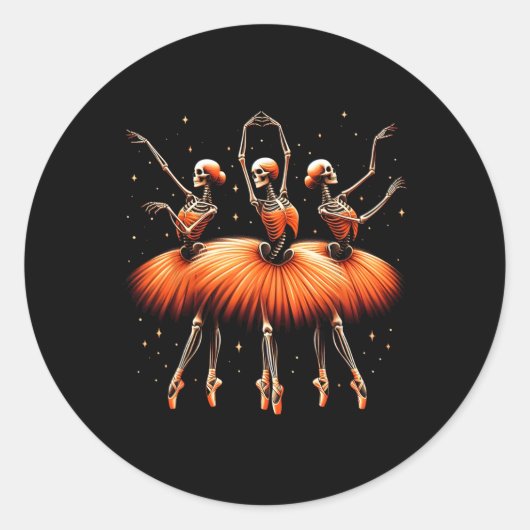 Spooky Llerina Skeleton Dance Funny Halloween Llet Ronde Sticker (Voorkant)
