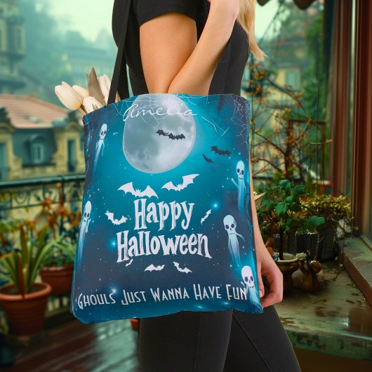 Spooky maanverlichte Halloween met geesten en vlee Tote Bag