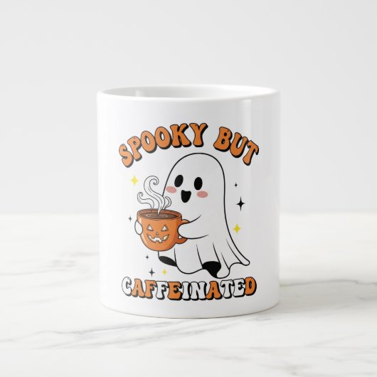 Spooky maar cafeïnehoudende Schattigee Ghost Desig Grote Koffiekop (Voorkant)