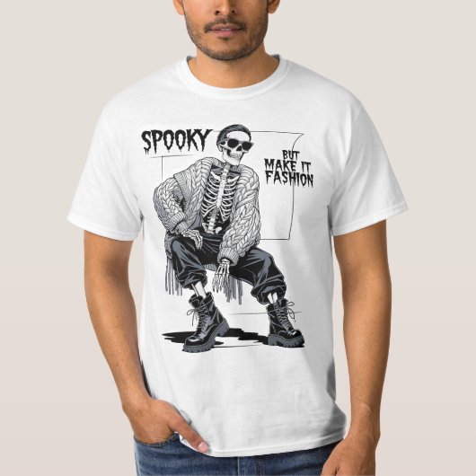 Spooky Maar Dan Met Mode Grappig Skelet T-shirt (Voorkant)