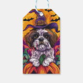 Spooky Malti Tzu Hond Halloween Heks en Pompoen Cadeaulabel (Achterkant)