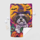 Spooky Malti Tzu Hond Halloween Heks en Pompoen Golfhanddoek (Insitu)