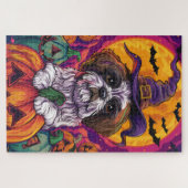 Spooky Malti Tzu Hond Halloween Heks en Pompoen Legpuzzel (Horizontaal)