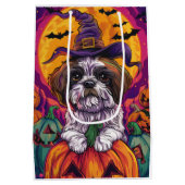 Spooky Malti Tzu Hond Halloween Heks en Pompoen Medium Cadeauzakje (Achterkant)