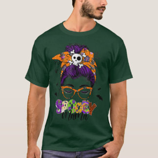 Spooky Mama Costume Funny Halloween Messy Bun Mom T-shirt
