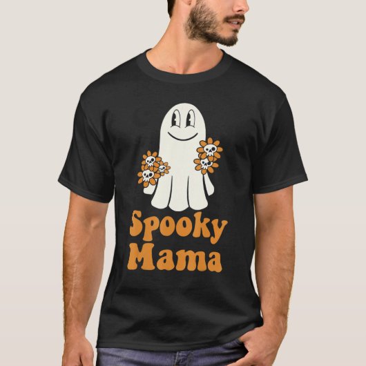Spooky Mama Groovy Halloween Floral Ghost Spooky M T-shirt (Voorkant)
