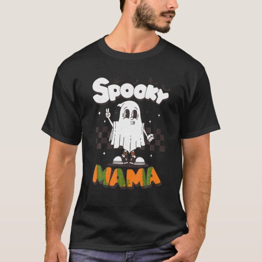 Spooky Mama Halloween Ghost Kostuum Retro Groovy H T-shirt (Voorkant)