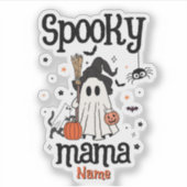 Spooky Mama Halloween - Schattige Ghost & Cat Sticker (Voorkant)