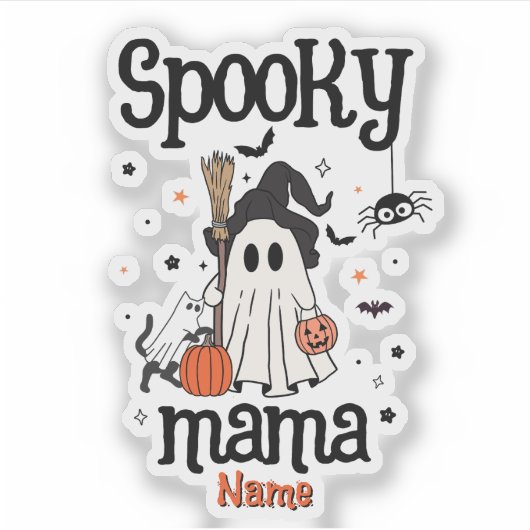 Spooky Mama Halloween - Schattige Ghost & Cat Sticker (Voorkant)