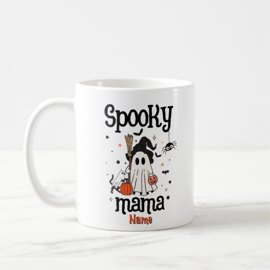 Spooky Mama Halloween - Schattigee geest, kat en p Koffiemok (Links)