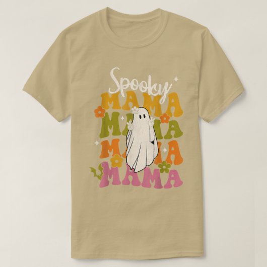 Spooky Mama Hippie Floral Ghost Retro Groovy Hallo T-shirt (Design voorkant)