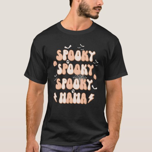 Spooky Mama Pumpkin Skull Skeleton Retro Style Hal T-shirt (Voorkant)