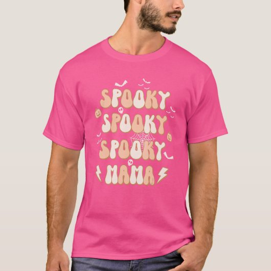 Spooky Mama Pumpkin Skull Skeleton Retro Style Hal T-shirt (Voorkant)