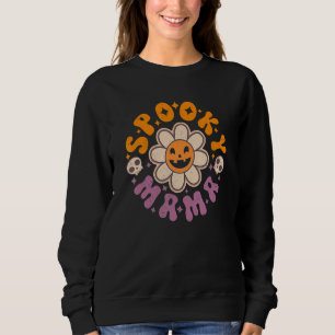 Spooky Mama Retro Groovy Smile Flower Skull H Trui