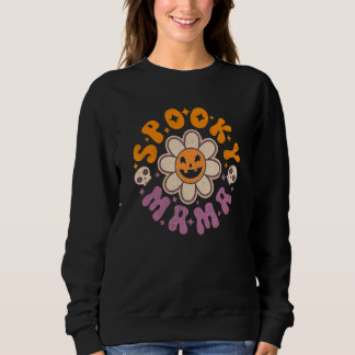 Spooky Mama Retro Groovy Smile Flower Skull H Trui