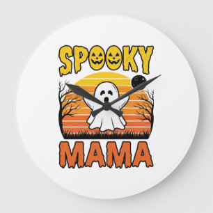 Spooky Mama Vintage Geest Halloween T-shirt Ontwer Grote Klok