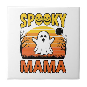 Spooky Mama Vintage Geest Halloween T-shirt Ontwer Tegeltje