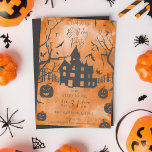 Spooky Mansion Halloween Birthday Party Invitation Kaart<br><div class="desc">Gehakte mansie met vleermuizen en hefbomen,  in oranje en zwart. Originele illustratie van Becky Nimoy. Pas alle tekst voor uw gebeurtenis aan. Grafisch van de Partij van de "Verjaardag"kan in kleur en schaal worden uitgegeven of u kunt het schrappen om een douanetitel toe te voegen.</div>