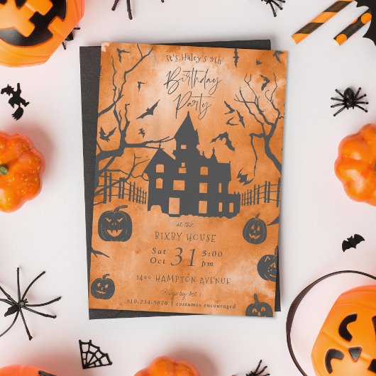 Spooky Mansion Halloween Birthday Party Invitation Kaart