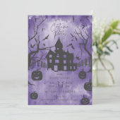 Spooky Mansion Halloween Costume Party Paars Kaart (Staand voorkant)