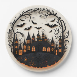 Spooky Mansion Halloween papieren Borden Bordje