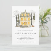 Spooky Mansion Haunted House Halloween Party Kaart (Staand voorkant)