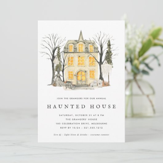 Spooky Mansion Haunted House Halloween Party Kaart (Staand voorkant)