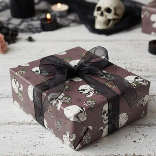 Spooky Maroon Paarse kleine schedel Halloween Cadeaupapier