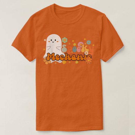 Spooky Mechanic Retro Groovy Cute Ghost Halloween T-shirt (Design voorkant)
