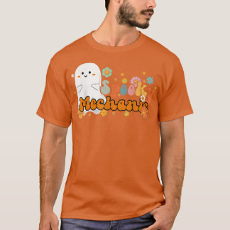 Spooky Mechanic Retro Groovy Cute Ghost Halloween T-shirt
