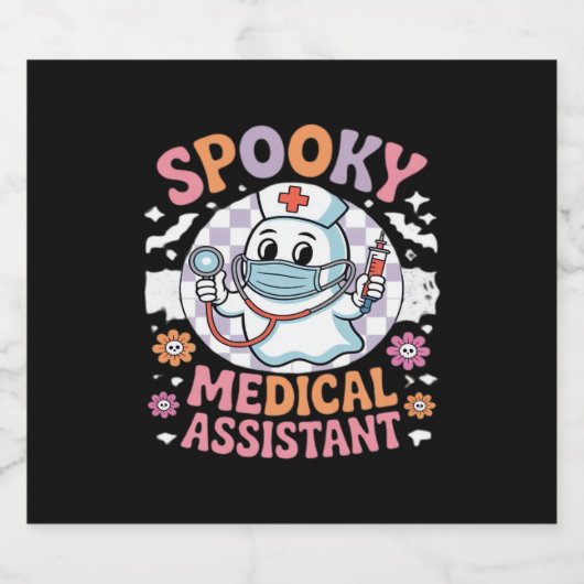 Spooky medische assistent Schattige Halloween Esse Sparkling Wijnetiket (Enkel label)