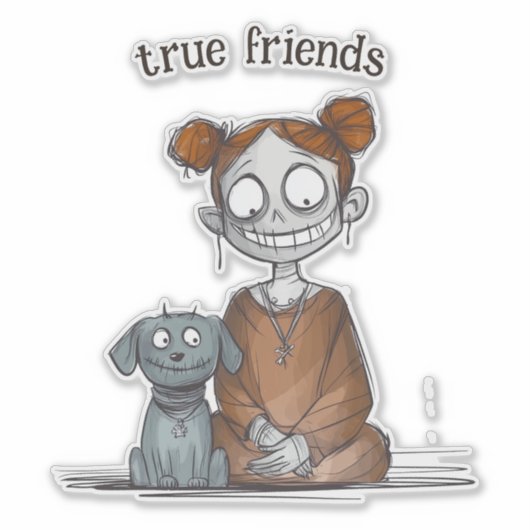 Spooky meisje en haar hond vriend sticker (Voorkant)
