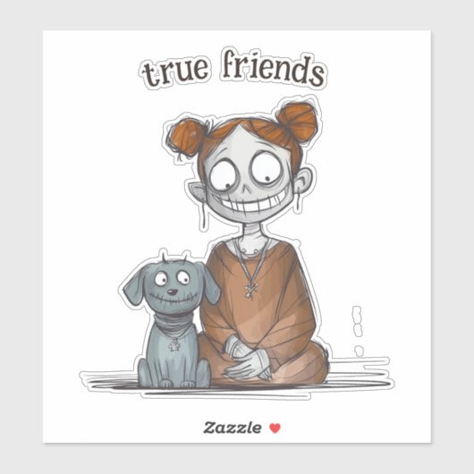 Spooky meisje en haar hond vriend sticker (Vel)