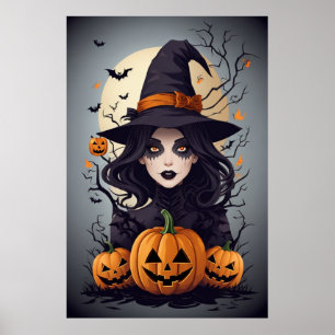 Spooky Meisje en Pompoen Carving - Krijg de jouwe Poster