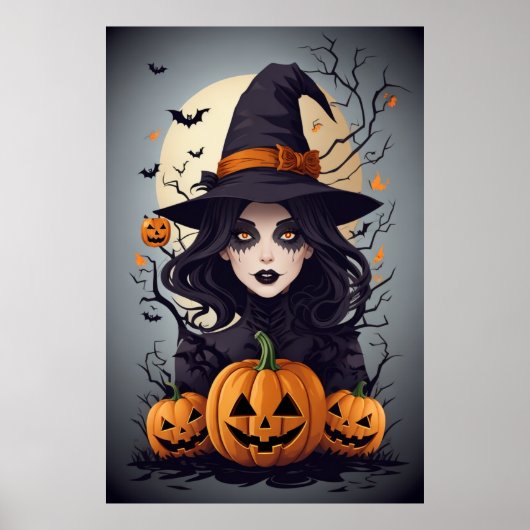 Spooky Meisje en Pompoen Carving - Krijg de jouwe  Poster (Voorkant)