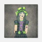 Spooky  meisje Groen Pet Spiderweb Lichtgrijs Magneet (Voorkant)