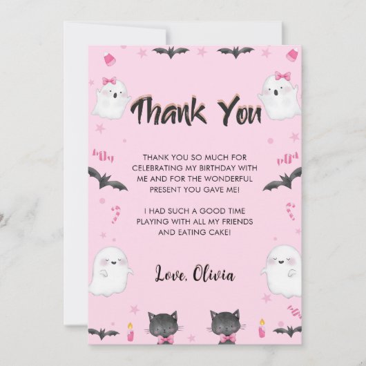 Spooky Meisje Halloween Verjaardagsfeestje Bedankkaart (Voorkant)