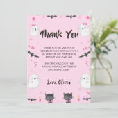 Spooky Meisje Halloween Verjaardagsfeestje Bedankkaart (Staand voorkant)