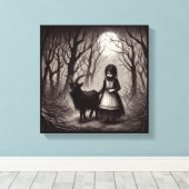 Spooky Meisje Met Geit Zwart Phillip Haunted Fores Canvas Afdruk (Insitu (Houten vloer))