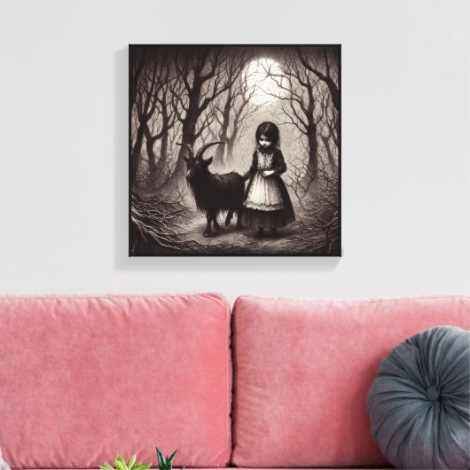 Spooky Meisje Met Geit Zwart Phillip Haunted Fores Canvas Afdruk (Insitu (Woonkamer))