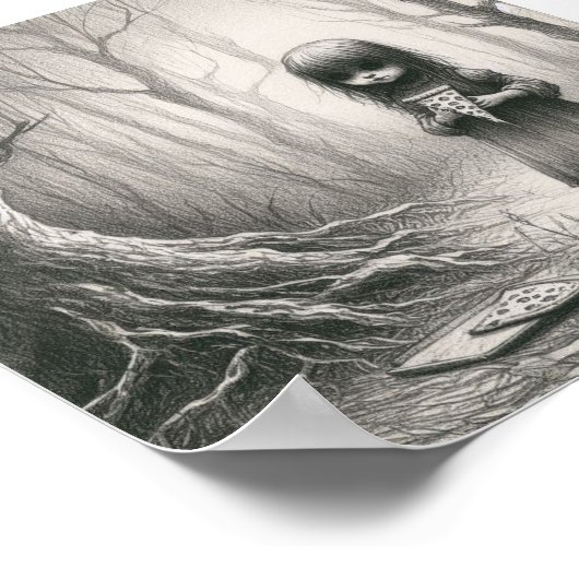 Spooky Meisje Met Pizza Horror Creepy Illustratie Poster (Hoek)