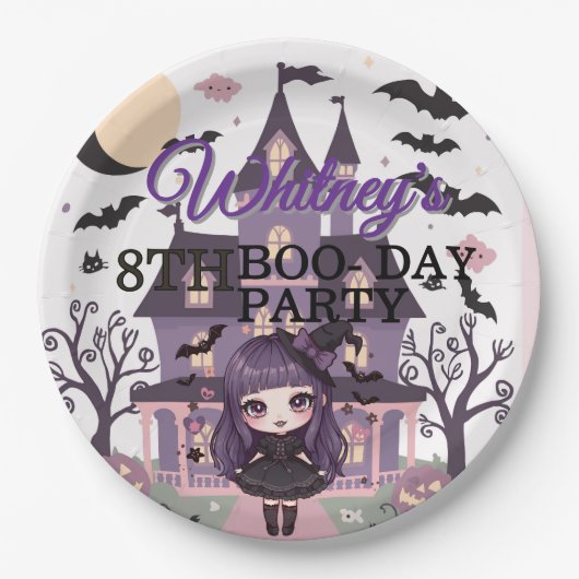 Spooky meisje Paarse verjaardagsfeestje Papieren Bordje (Voorkant)