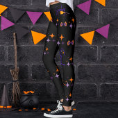 Spooky Meisjes Halloween Paarse Sinaasappel & Zwar Leggings