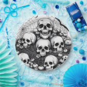 Spooky Menselijke Schedels Spinnen Spinnenwebben V Papieren Bordje (Feest)