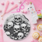 Spooky Menselijke Schedels Spinnen Spinnenwebben V Papieren Bordje (Feest)